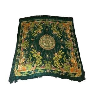 Vintage Brocaded Flowers Chinese Silk Tapestry 48" x 48" Green